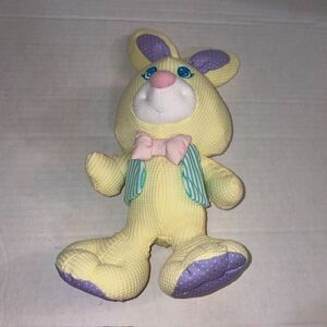 Fisher Price Cozies Yellow Bunny Plush Thermal Waffle 1997 Vest Bow Tie